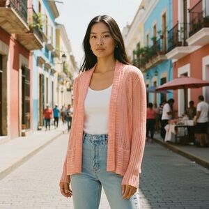 Eileen Fisher Open Weave Shawl Collar Linen Cardigan Size Medium
